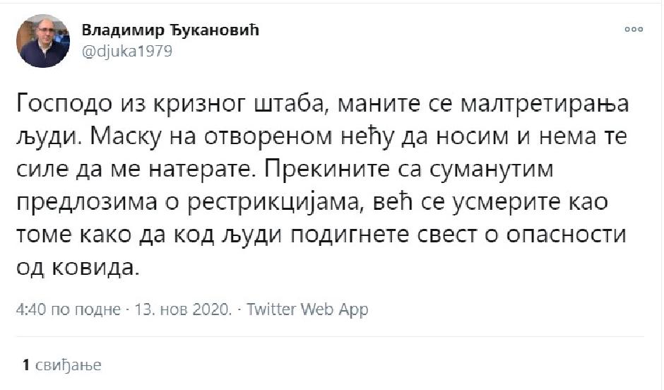 Objava Vladimira Đukanovića na Tviteru FOTO: Printscreen