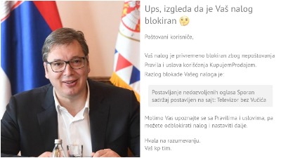 CENZURA Uklonjen oglas: Prodajem televizor bez Vučića