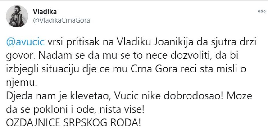 Stav tviteraša o želji Vučića da govori na Amfilohijevoj sahrani FOTO: Printscreen