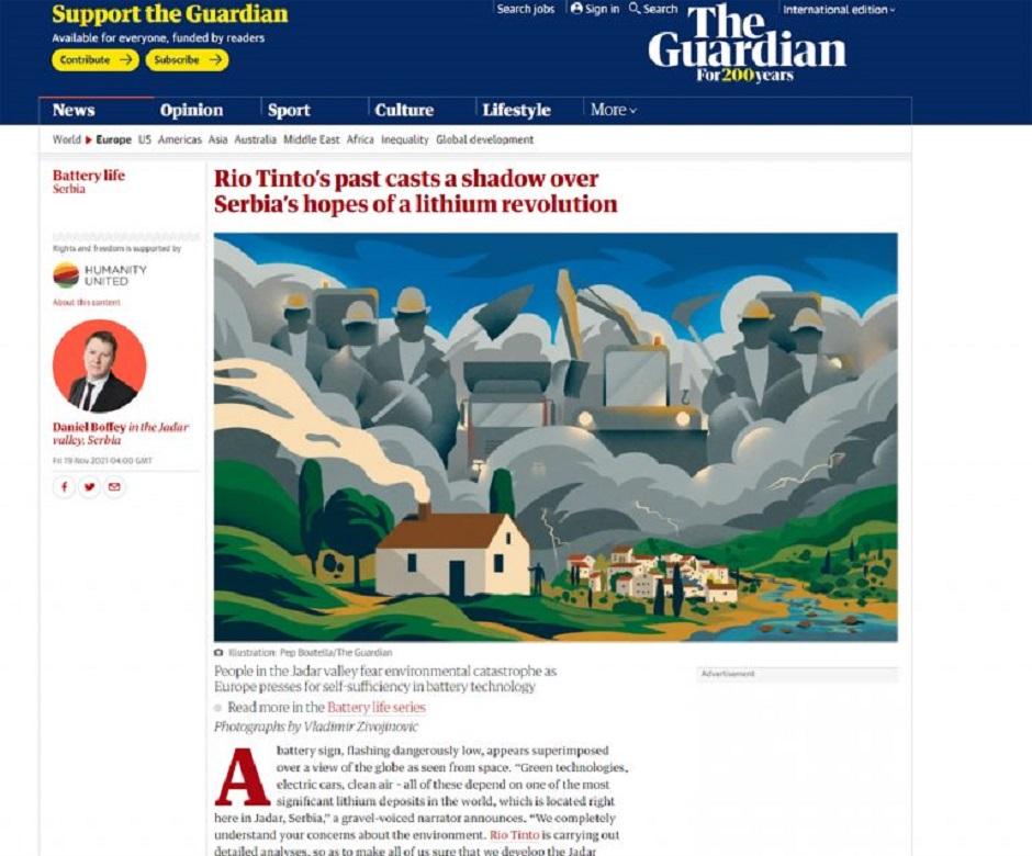 Gardijan o Rio Tintu u Srbiji FOTO: Printscreen/The Guardian