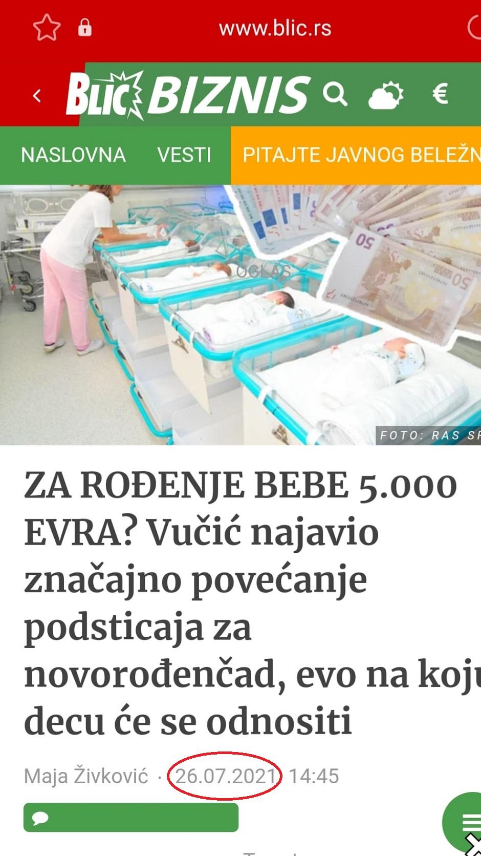 Za rođenje deteta obećavao 5.000 evra FOTO: Printscreen/Blic
