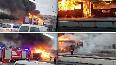 Evo kako je goreo autobus na Brankovom mostu (VIDEO)
