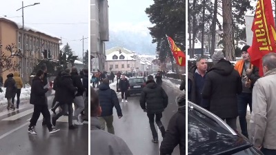 "Audijem" probio blokadu, građani krenuli na njega (VIDEO)