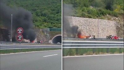Auto beogradskih registracija zapalio se na auto-putu u CG (VIDEO)