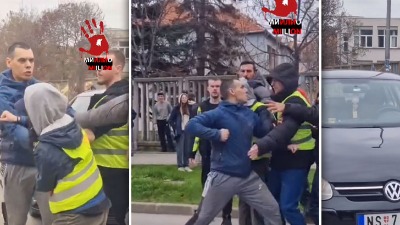 Incident na blokadi ispred ŠKOLE: Muškarac pokušao da se obračuna sa okupljenima, zaleteo se na učenike (VIDEO)