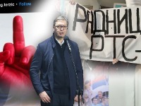Radnici RTS-a odgovorili Vučiću: "Nije bedž sa krvavom rukom ruganje institucijama, već krvavi srednji prst uperen u narod" (FOTO)