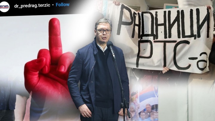 Radnici RTS-a odgovorili Vučiću: "Nije bedž sa krvavom rukom ruganje institucijama, već krvavi srednji prst uperen u narod" (FOTO)
