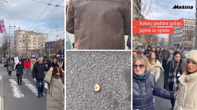 Glumci gađani jajima dok su ispred RTS pružali podršku studentima DUNP-a (VIDEO)