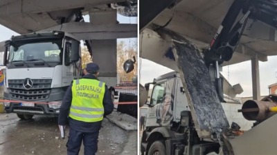 Kamion udario u nadstrešnicu u Novom Sadu (VIDEO)