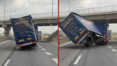 Koliko je bio SNAŽAN vetar - PREVRNUO KAMION na auto-putu (VIDEO)