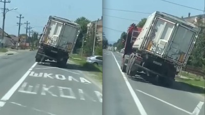 Opasnost na putevima: Kamion "lebdi" na točkovima (VIDEO)