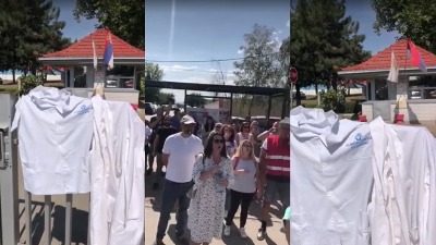 Protest zdravstvenih radnika u NS, uhapšeni lekar i studentkinja (FOTO, VIDEO)