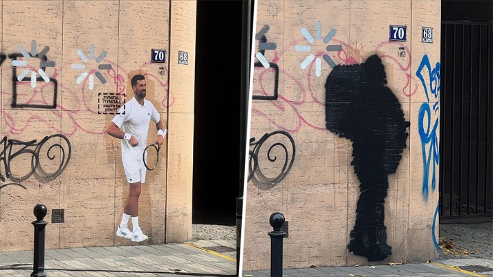 Crnom farbom na mural posvećen Novaku Đokoviću (FOTO)