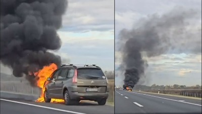 Drama na auto-putu ka Šidu: Plamen progutao vozilo (VIDEO)
