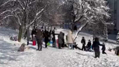 DIVNA SCENA IZ BEOGRADA: Deca uživaju u snegu (VIDEO)