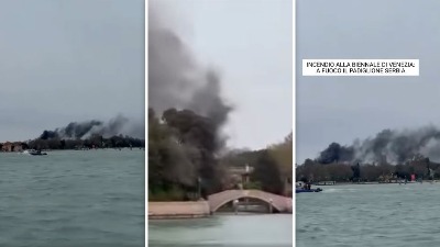 Požar na krovu paviljona Srbije u Veneciji (VIDEO)