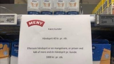 U Danskoj sredstvo za dezinfekciju 5,5 evra, dva - 134 evra